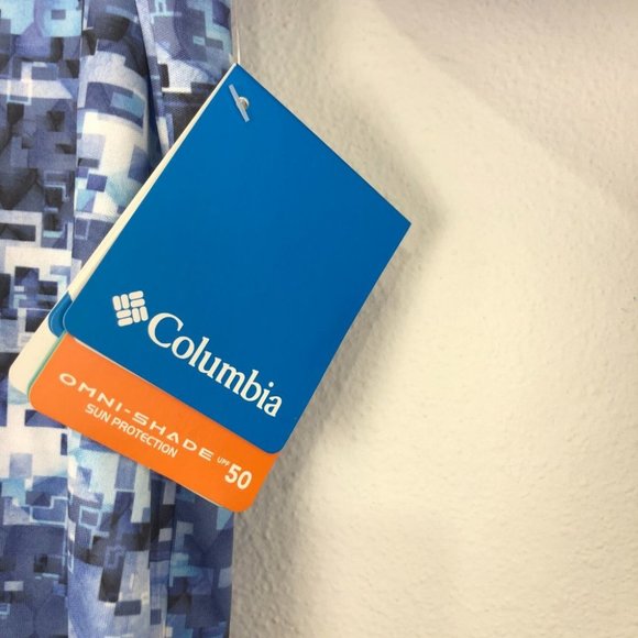 Columbia Blue & White Collarless Long Sleeve T-Shirt | New With Tags - Picture 5 of 8